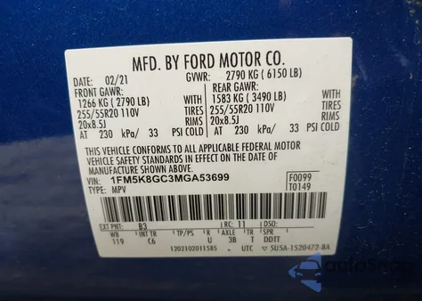 2021 Ford Explorer St z USA, uszkodzony, nr VIN 1FM5K8GC3MGA53699